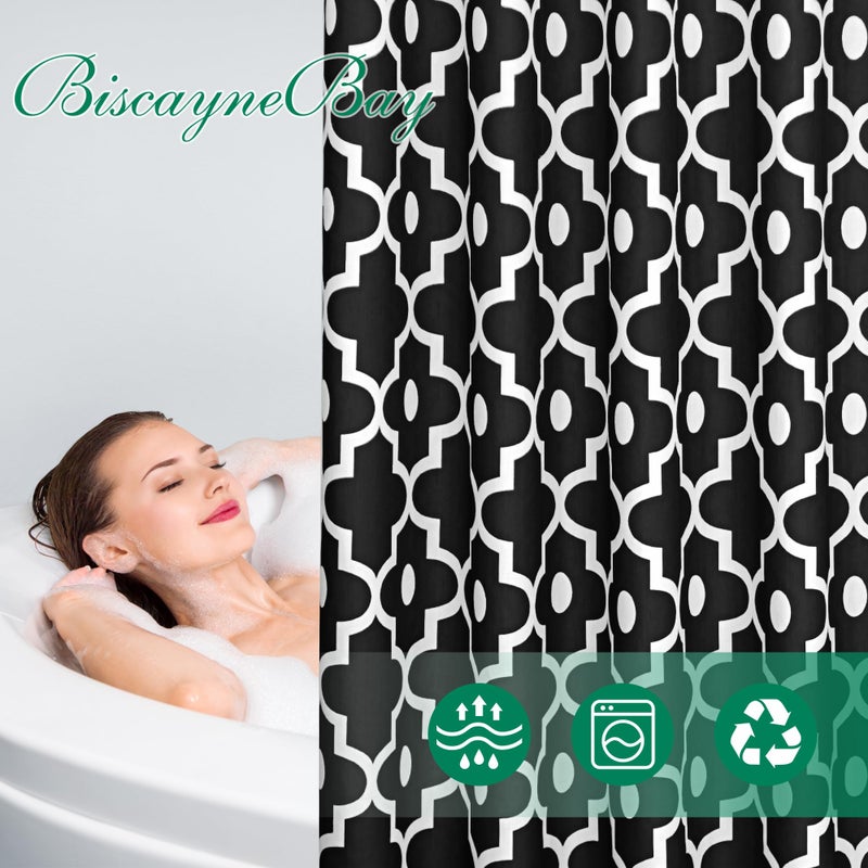 Biscaynebay Textured Fabric Shower Curtains for Bathroom 72" X 72", Black Morocco Pearl Printed Linen Modern Hotel Luxury Quality Cloth Bath Curtains Machine Washable - Image 4