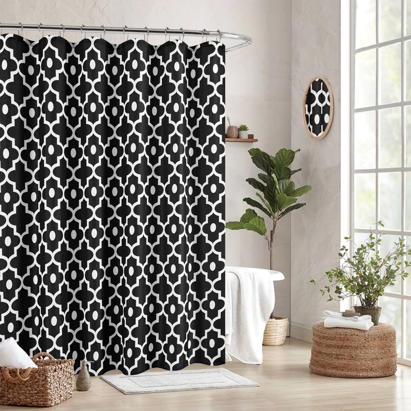 Biscaynebay Textured Fabric Shower Curtains for Bathroom 72" X 72", Black Morocco Pearl Printed Linen Modern Hotel Luxury Quality Cloth Bath Curtains Machine Washable - Image 2