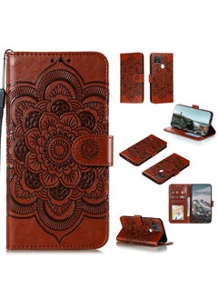 HuHa Case Cover For For Google Pixel 5 XL / Pixel 4a 5G Mandala Embossed Leather Phone Case Brown) 