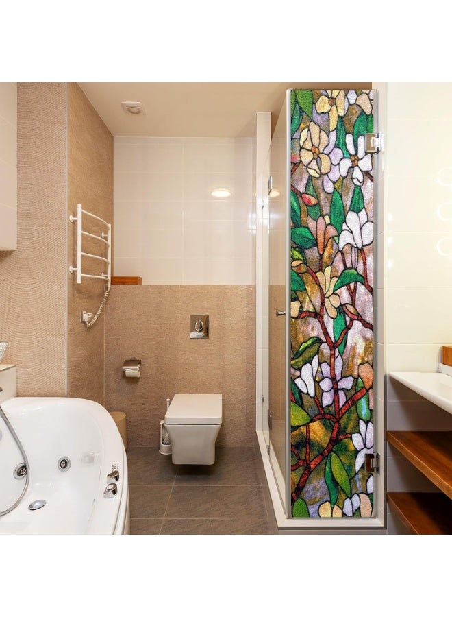 موثوقية التنبؤ ملصقات نوافذ زجاجية من البولي فينيل كلوريد، غشاء الخصوصية المقاوم للماء لنافذة ماغنوليا الصيفية، غشاء زجاجي ثابت غير لاصق مزخرف للمنزل والمكتب (60 × 100 سم) - Image 5