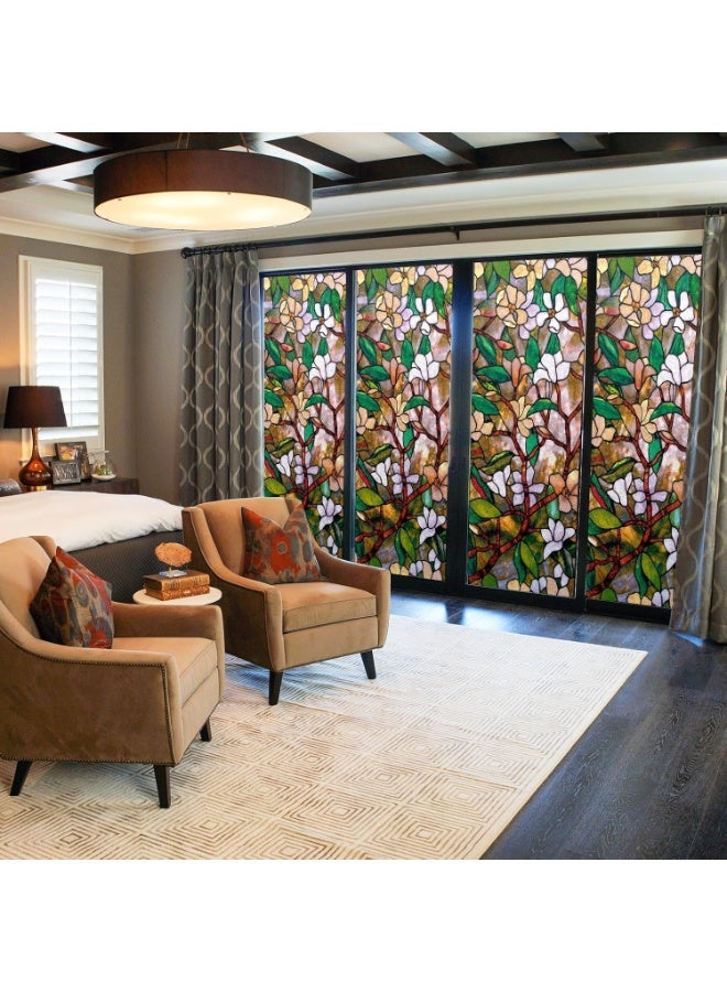 موثوقية التنبؤ ملصقات نوافذ زجاجية من البولي فينيل كلوريد، غشاء الخصوصية المقاوم للماء لنافذة ماغنوليا الصيفية، غشاء زجاجي ثابت غير لاصق مزخرف للمنزل والمكتب (60 × 100 سم) - Image 2