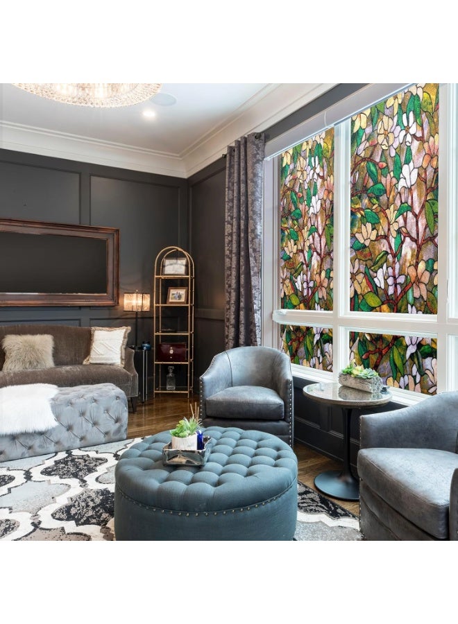 موثوقية التنبؤ ملصقات نوافذ زجاجية من البولي فينيل كلوريد، غشاء الخصوصية المقاوم للماء لنافذة ماغنوليا الصيفية، غشاء زجاجي ثابت غير لاصق مزخرف للمنزل والمكتب (60 × 100 سم) - Image 3