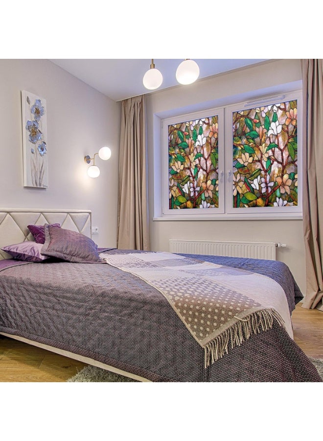 موثوقية التنبؤ ملصقات نوافذ زجاجية من البولي فينيل كلوريد، غشاء الخصوصية المقاوم للماء لنافذة ماغنوليا الصيفية، غشاء زجاجي ثابت غير لاصق مزخرف للمنزل والمكتب (60 × 100 سم) - Image 4