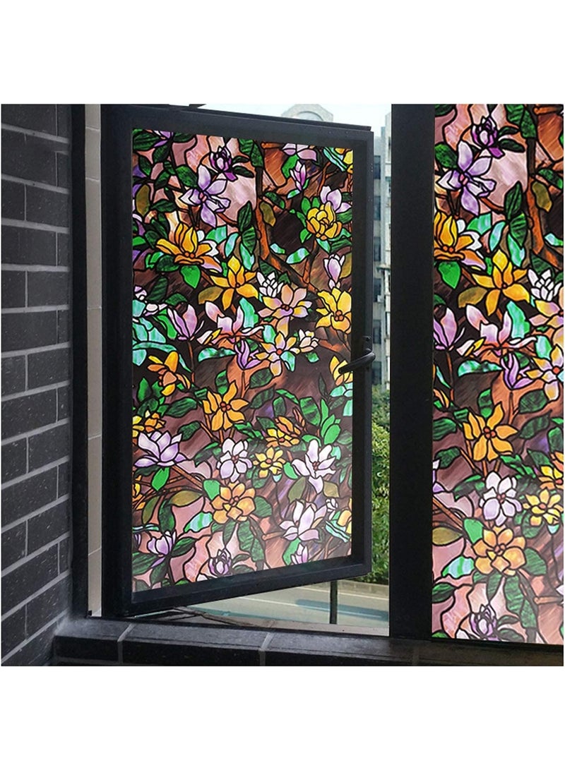 موثوقية التنبؤ ملصقات نوافذ زجاجية من البولي فينيل كلوريد، غشاء الخصوصية المقاوم للماء لنافذة ماغنوليا الصيفية، غشاء زجاجي ثابت غير لاصق مزخرف للمنزل والمكتب (60 × 100 سم) - Image 1