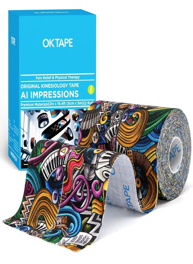 OK TAPE Hypoallergenic Digtal Printed Kinesiology Tape, Elastic Sports Athletic Tape, 2 Rolls, 2in×16.4ft Uncut Roll-DIY - Image 1