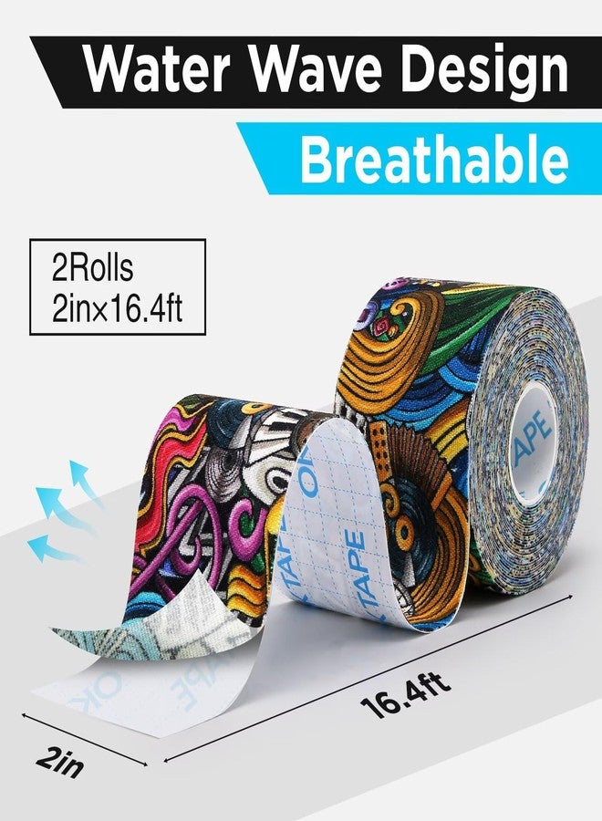 OK TAPE Hypoallergenic Digtal Printed Kinesiology Tape, Elastic Sports Athletic Tape, 2 Rolls, 2in×16.4ft Uncut Roll-DIY - Image 2
