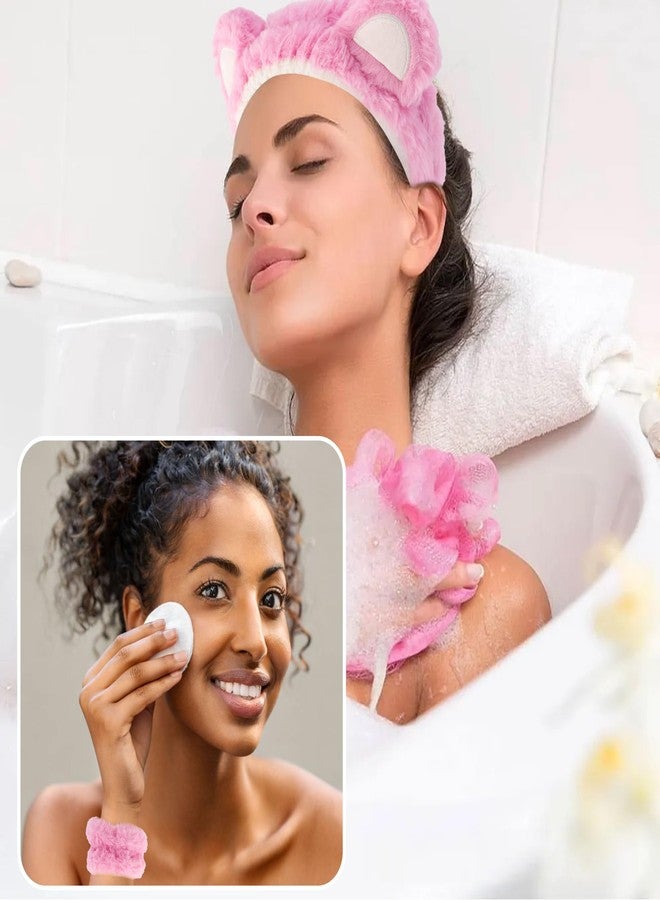 إكساكو - ربطة رأس وردية اللون للعناية الذاتية للنساء، مثالية لغسل الوجه، مناسبة للسبا والعناية بالبشرة والمكياج. - Image 4