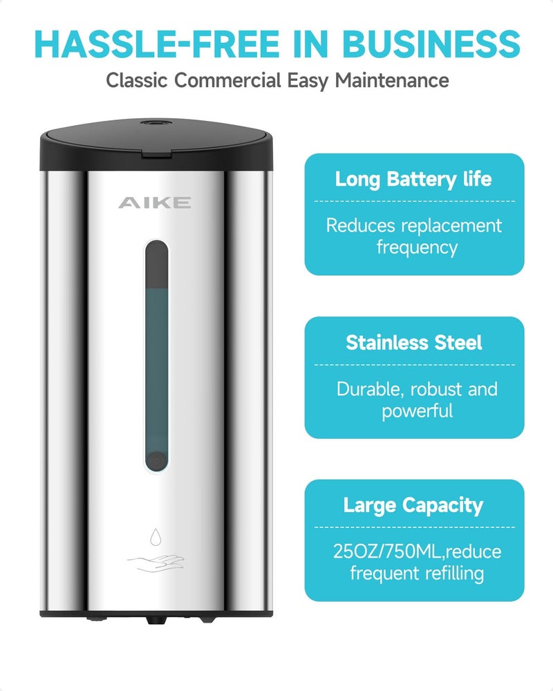 AIKE Automatic Wall Mount Liquid Soap Dispenser, Commercial Stainless Steel with 25oz Large Capacity Save Time Effort and Cost,Model AK1205 (Polished) - Image 5