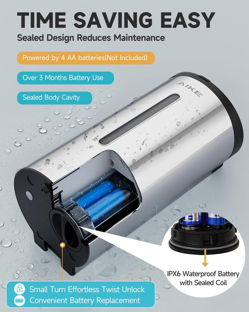 AIKE Automatic Wall Mount Liquid Soap Dispenser, Commercial Stainless Steel with 25oz Large Capacity Save Time Effort and Cost,Model AK1205 (Polished) - Image 3