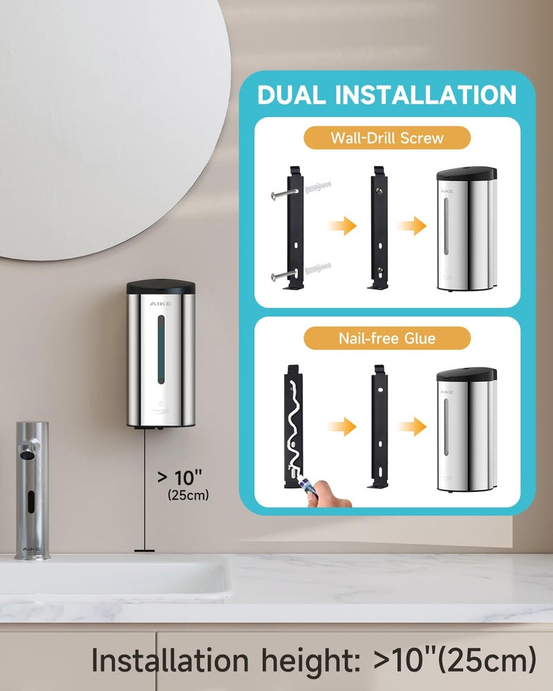AIKE Automatic Wall Mount Liquid Soap Dispenser, Commercial Stainless Steel with 25oz Large Capacity Save Time Effort and Cost,Model AK1205 (Polished) - Image 2