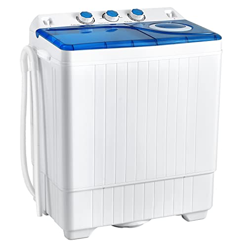 COSTWAY, Twin Tub 26lbs Capacity Laundry, 18lbs 8lbs Spinner Combo with Timer Knobs, Built-in Drain Pump, Compact Washer for Home Dorm Apartment (Blue+White) portable washing machine - Image 1