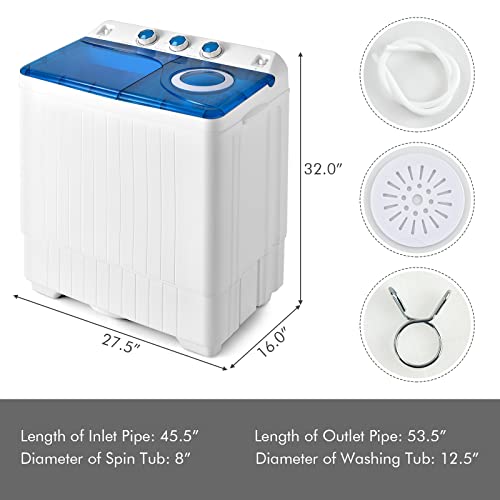COSTWAY, Twin Tub 26lbs Capacity Laundry, 18lbs 8lbs Spinner Combo with Timer Knobs, Built-in Drain Pump, Compact Washer for Home Dorm Apartment (Blue+White) portable washing machine - Image 5