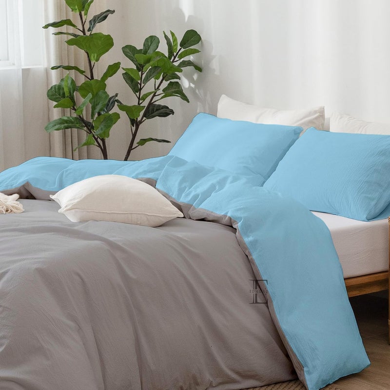 EDMUND Brushed Microfiber King Size Reversible Duvet Cover SetComforter CoverRajai CoverBlanket Cover 92x106 Inch Quilt Cover King Size with Zipper Pillow Cover Sky Silver - Image 2