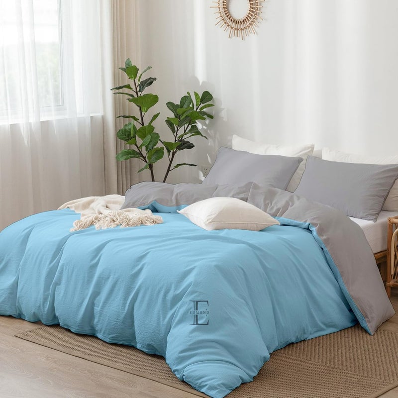 EDMUND Brushed Microfiber King Size Reversible Duvet Cover SetComforter CoverRajai CoverBlanket Cover 92x106 Inch Quilt Cover King Size with Zipper Pillow Cover Sky Silver - Image 1