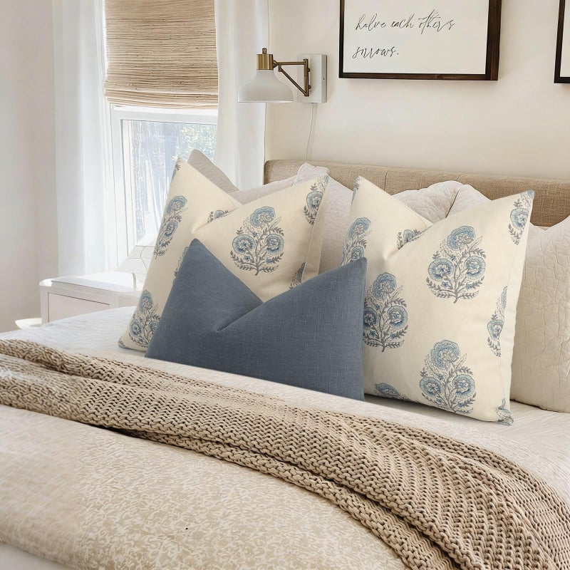 YCOLL Vintage Floral Print Pillow Covers 20x20 Set of 2 Patterned Accent Decorative Cushion Covers Modern Farmhouse Throw Pillow Covers for Sofa Couch Chair Bed Living Room Home Decor, Light Blue - Image 4