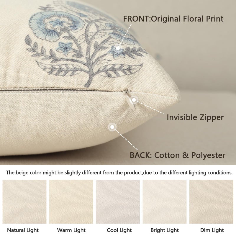 YCOLL Vintage Floral Print Pillow Covers 20x20 Set of 2 Patterned Accent Decorative Cushion Covers Modern Farmhouse Throw Pillow Covers for Sofa Couch Chair Bed Living Room Home Decor, Light Blue - Image 2