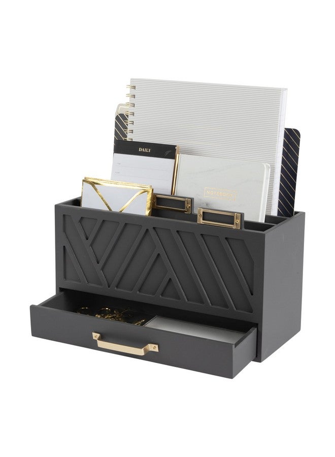 Blu Monaco Grey Desktop Mail Organizer Threetiered Featuring Gold Label Holders And A Drawer Stay Organized And Stylish With A Convenient Mail Holder Countertop Document Storage Home Or Office By Blu Monaco - Image 1