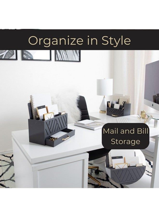 Blu Monaco Grey Desktop Mail Organizer Threetiered Featuring Gold Label Holders And A Drawer Stay Organized And Stylish With A Convenient Mail Holder Countertop Document Storage Home Or Office By Blu Monaco - Image 2