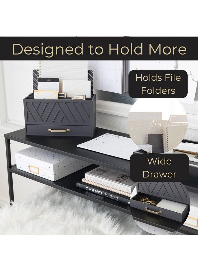 Blu Monaco Grey Desktop Mail Organizer Threetiered Featuring Gold Label Holders And A Drawer Stay Organized And Stylish With A Convenient Mail Holder Countertop Document Storage Home Or Office By Blu Monaco - Image 4