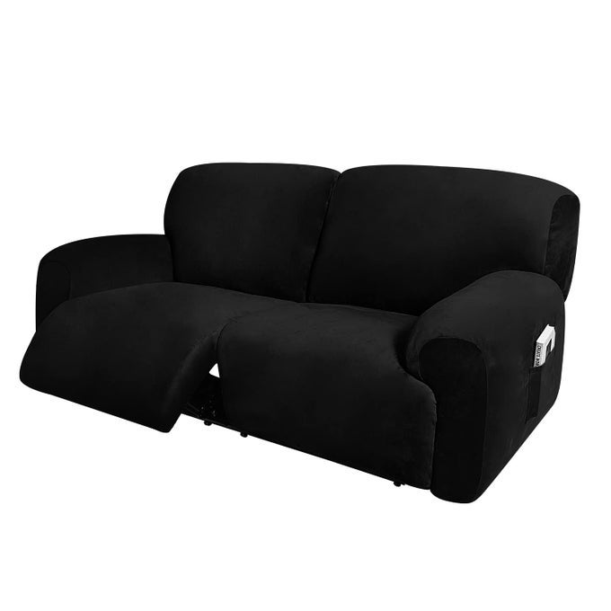 EXTRA WIDE 75 100 RECLINING 2 SEATER SOFA EXTRA WIDE RECLINING LOVE SEAT SLIPCOVER 6PIECE VELVET STRETCH RECLINING SOFA COVERS THICK SOFT WASHABLE BLACK