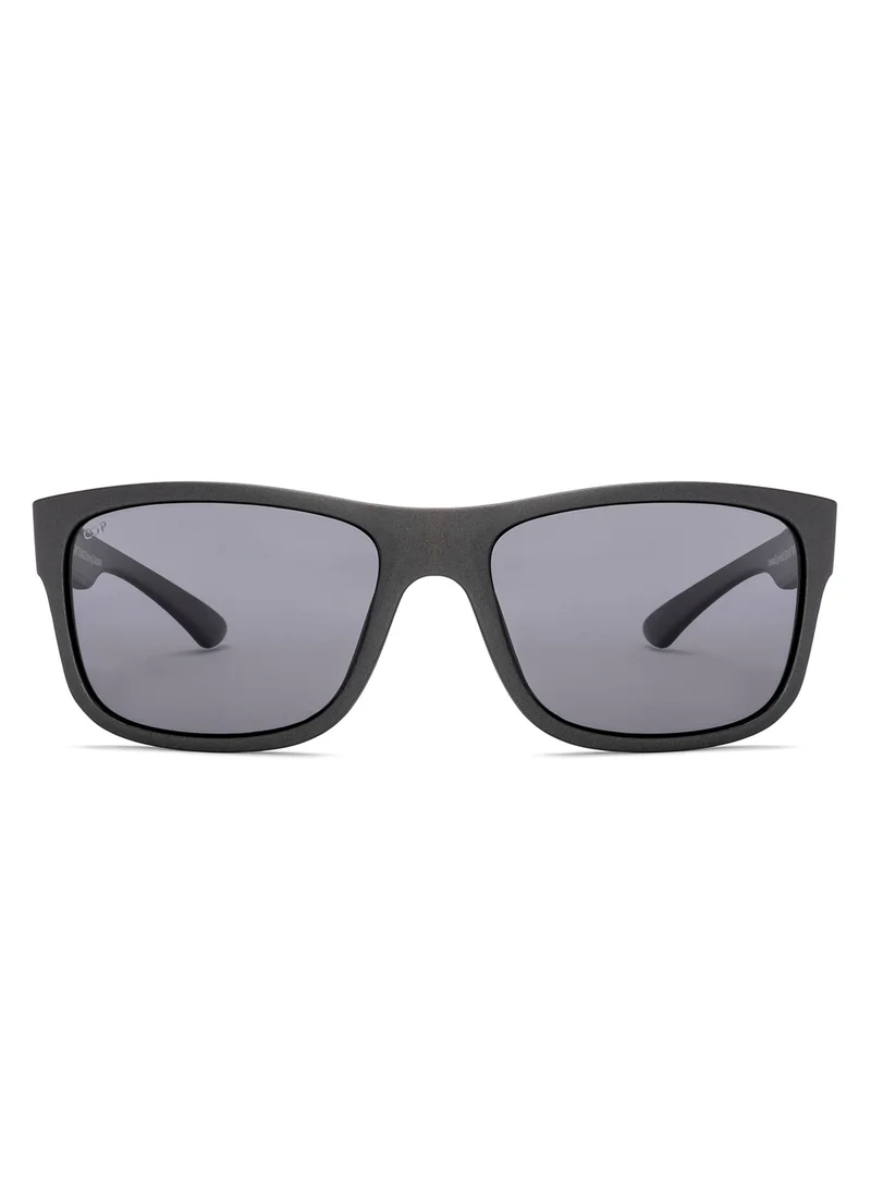 VINCENT CHASE Vincent Chase By Lenskart | Light Gray Gray Solid Full Rim Square | RideX | Branded Latest and Stylish Sunglasses | Polarized and 100% UV Protection (UV 400) | Unisex | Medium | VC S000139