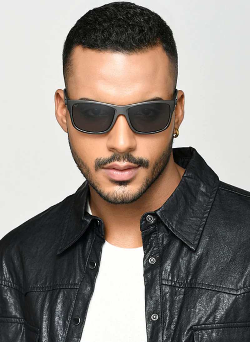 VINCENT CHASE Vincent Chase By Lenskart | Light Gray Gray Solid Full Rim Square | RideX | Branded Latest and Stylish Sunglasses | Polarized and 100% UV Protection (UV 400) | Unisex | Medium | VC S000139