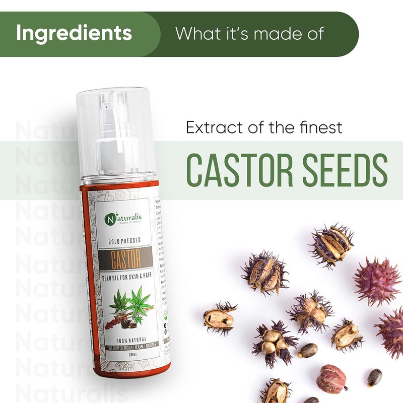 Naturalis Essence Of Nature Cold Pressed Castor Carrier Oil For Skin Lightening Pigmentation Stretch Marks Acne Scars Wrinkles Aging 200 Ml Castor Oil - Image 3