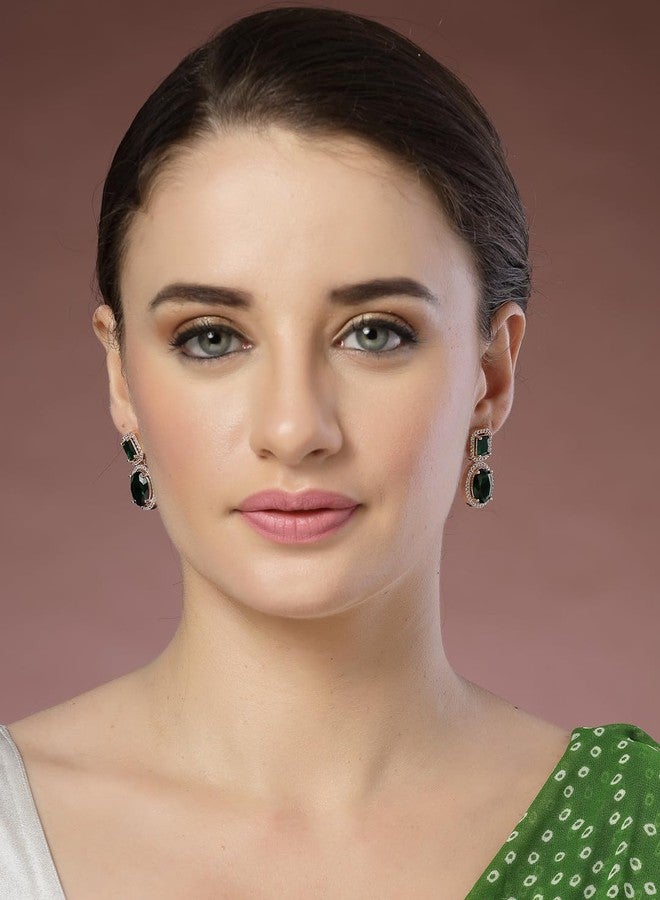 ADIVA Dual-Toned Rhodium-Plated American Diamond Handcrafted Western Drop Earrings Set for women, Traditional Stylish Jhumka for Girls Party, Wedding, Festive - Image 3