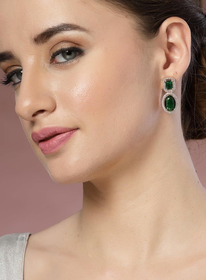 ADIVA Dual-Toned Rhodium-Plated American Diamond Handcrafted Western Drop Earrings Set for women, Traditional Stylish Jhumka for Girls Party, Wedding, Festive - Image 2