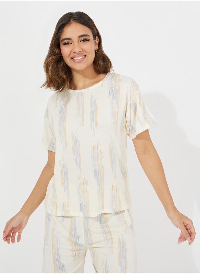 Take Two Take Two Printed Round Neck T-Shirt and Capri Pyjama Set  - Image 2