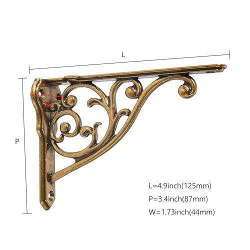 CABDM Ornate Decorative Shelf Brackets 5x35 inch Small Wall Mounted Shelving Bracket 4 Pack Antique Brass Vintage Shelf Bracket Victorian Wall Bracket 4 Antique Brass - Image 3