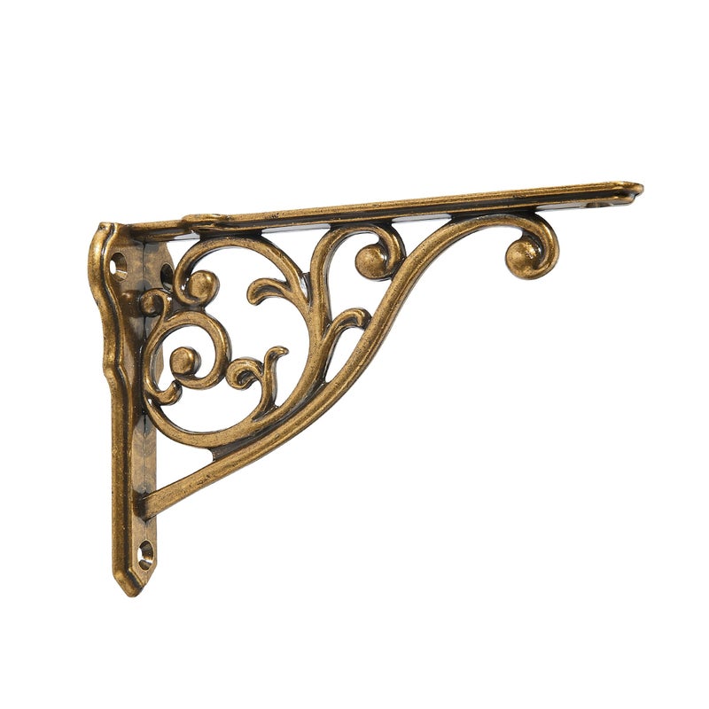 CABDM Ornate Decorative Shelf Brackets 5x35 inch Small Wall Mounted Shelving Bracket 4 Pack Antique Brass Vintage Shelf Bracket Victorian Wall Bracket 4 Antique Brass - Image 2