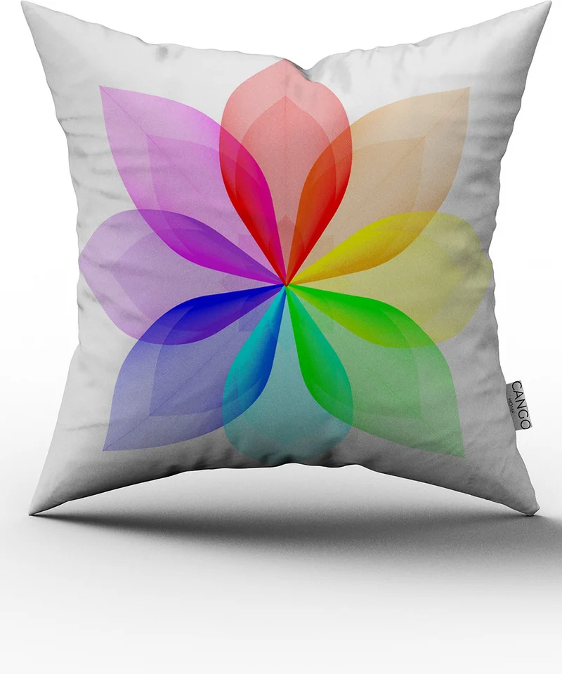 كانغو هوم White Multicolor Passion Flower Patterned Digital Printed Double Sided Throw Pillow Cover - Otyk621-Ct