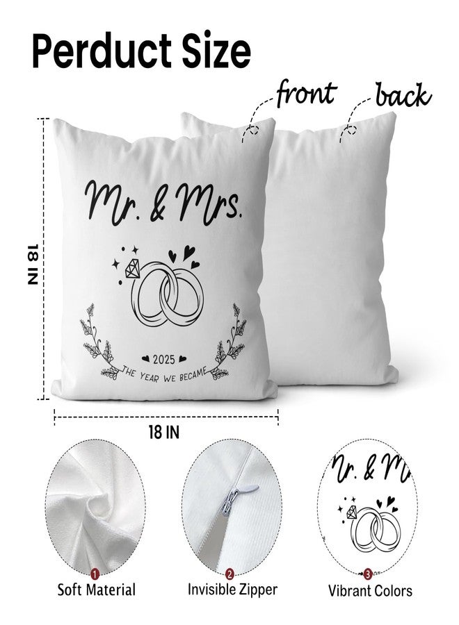 M-Qizi Mr and Mrs Wedding Gifts Pillow Covers 18x18, Wedding Gifts for Couples 2025 Newlyweds Bride Groom, Newly Wed Gifts for The Couple, Just Married Gifts, Couples Pillow Covers - Image 2