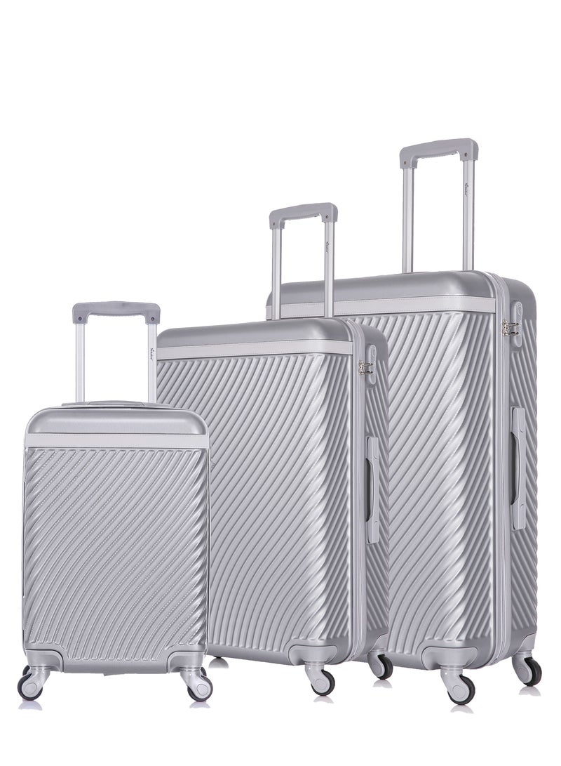 SENATOR Hard Case Suitcases Trolley Luggage Set For Unisex ABS Lightweight Travel Bags with 4 Spinner Wheels KH1065 Silver White - Image 1