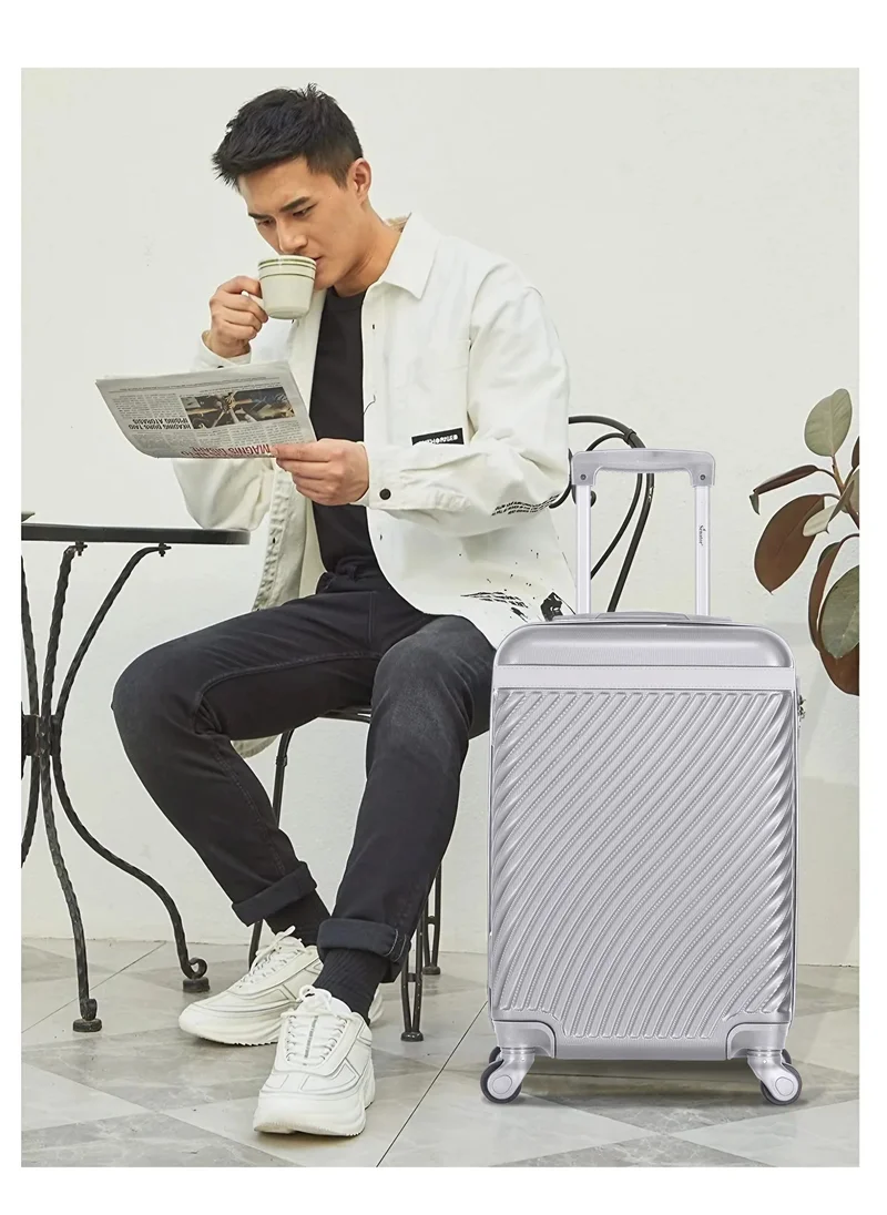 SENATOR Hard Case Suitcases Trolley Luggage Set For Unisex ABS Lightweight Travel Bags with 4 Spinner Wheels KH1065 Silver White