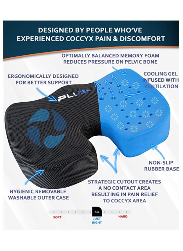 Creative Planet Plush Gel Infused Memory Foam Seat Cushion Cooling Coccyx Pillow for Tailbone Pain