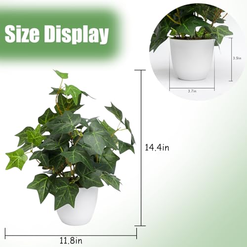 alyptus Fake English Ivy Plants in Pots Set of 2 Realistic Artificial Ivy Greenery for Home Decor Tabletop Office Shelf Balcony or Bathroom Green with White Pots - Image 3
