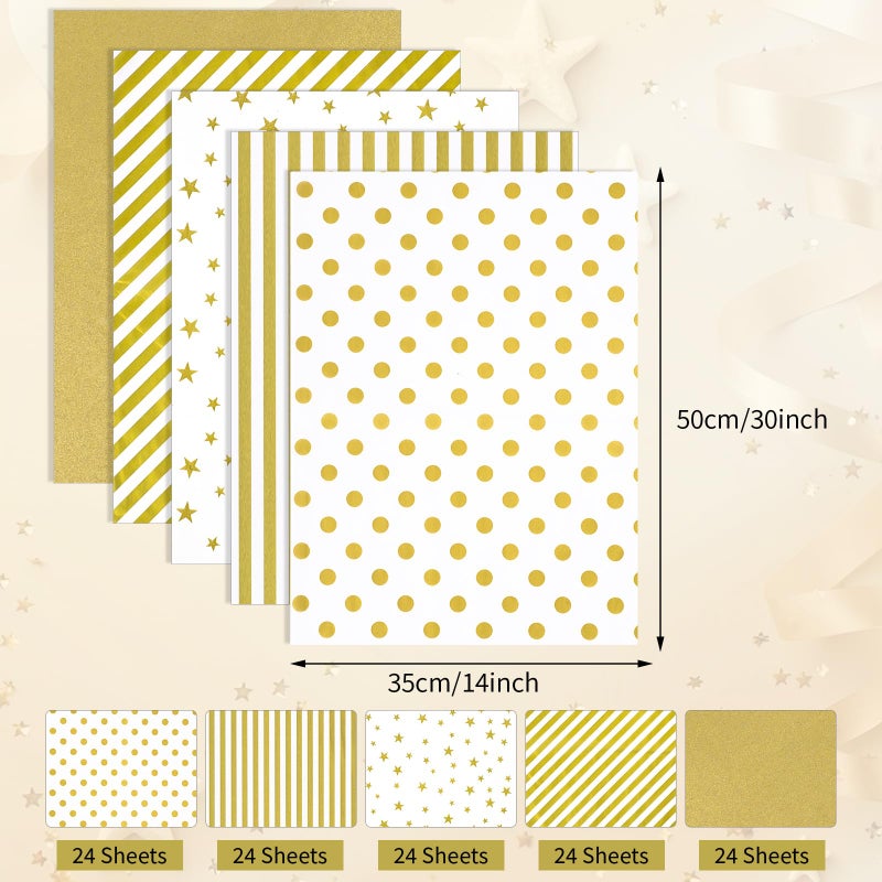 woric 120 Sheets Gold Tissue Paper Bulk Gold White Tissue Paper with Dots Stripes Design for Gift Bags DIY Arts Crafts Wedding Baby Shower Graduation Party Decoration, 14 x 20 Inch - Image 2