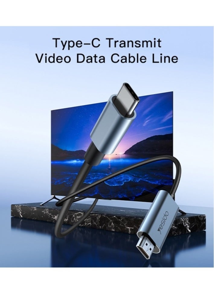 Yesido HM10 USB-C to HDMI Adapter Cable 2m – 4K UHD at 60Hz Resolution, Plug & Play, Durable and Flexible Design, Perfect for Laptops, Smartphones, Tablets, TVs, Monitors, and Projectors – Ideal for Home, Office, and Gaming  - Image 3