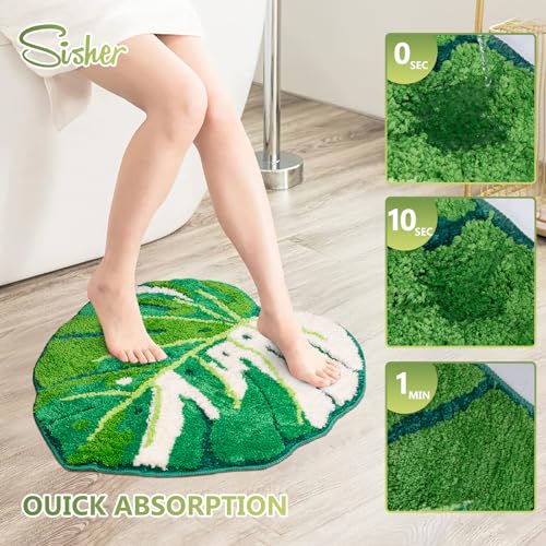Sisher Green Leaf Bathroom Mat Large Monstera Rug Kids Rug Green Leaf Area Mat Non Slip Comfortable Carpet for Bedroom Bathroom Children Playroom 41"X39" - Image 4