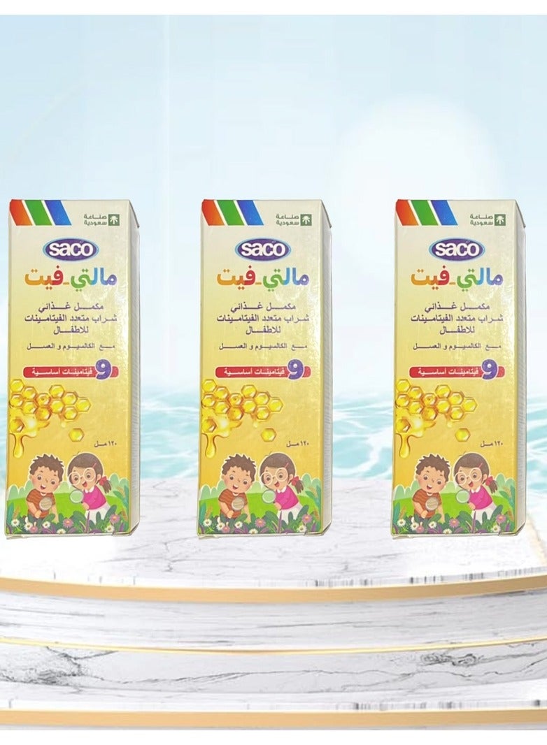 ساكو 3 قطع شراب متعدد الفيتامينات للأطفال مع الكالسيوم والعسل - Image 1