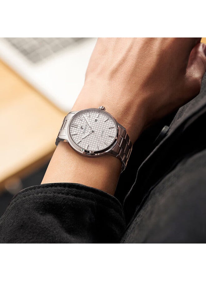 Rossini Men's Quartz Watch, White Dial, Steel Strap, Birthday Gift For Boyfriend, Chinese Watch Classic, Luminous Date Display, 50097 - Image 1