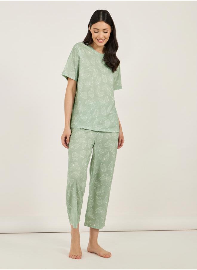 Styli All Over Butterfly T-Shirt & Capri Set  - Image 1