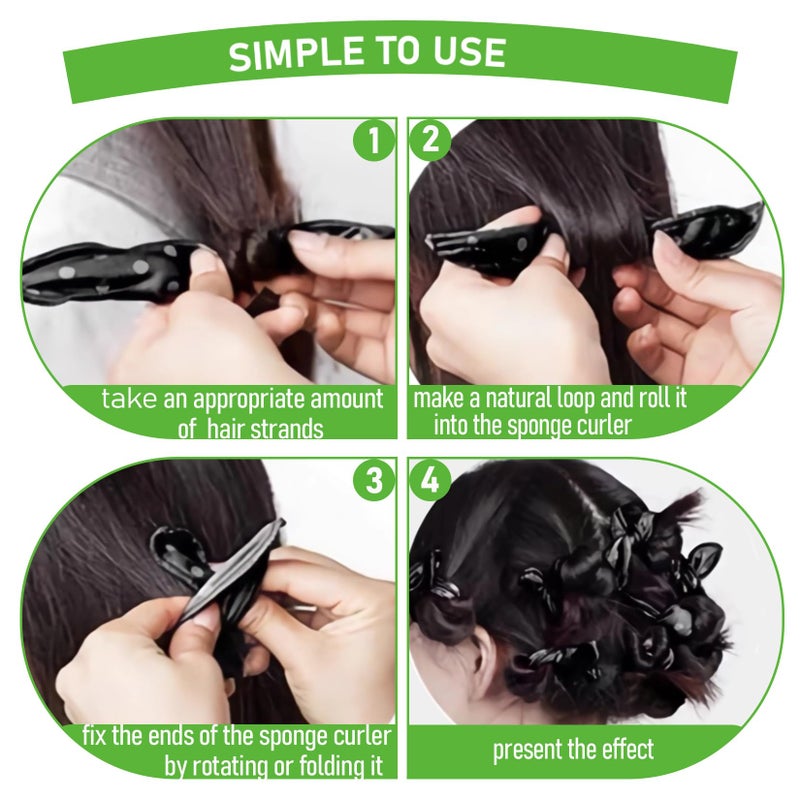AHSNYLC Black Satin Sponge-Rollers for Hair - AHSNYLC 9PCS Sponge Curlers,Soft Curlers to Sleep in,Sponge Hair Rollers,Hair Curlers No Heat,Soft Sleep Hair Rollers,Hair Rollers Stain Heatless Sleep - Image 5