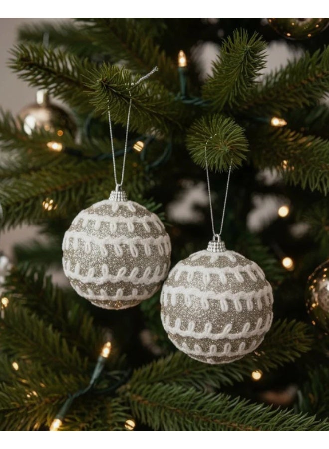 AKDC 2-Piece 10 cm Gold Christmas Hanging Ball Décor – White Pearl Accent Design for Premium Festive Look - Image 1