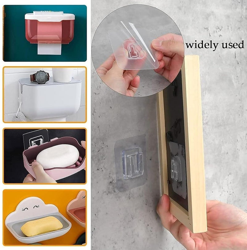 SARTHU Sarthu Self Adhesive Male Female Wall Hooks Magic Transparent Sticker Hooks for Hanging Mobile Case Spike Guards Toilet Brush Photo Frames Bathroom Kitchen AccessoriesPack of 5 Pcs Set  - Image 4