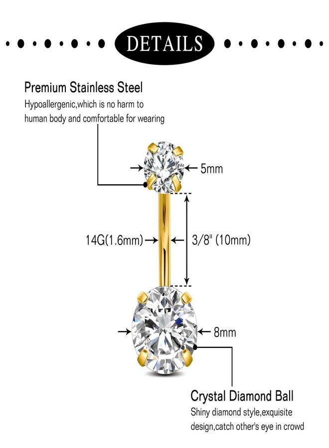 Incaton 14G Belly Button Rings Stainless Steel Dangling Butterfly Heart Diamond Belly Rings Dangle Navel Piercing Jewelry For Women Gold - Image 3