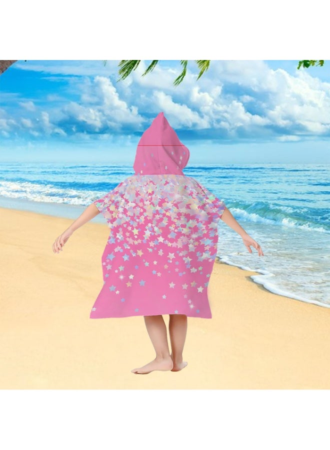 Hot Pink Base Full Printed Gradient Macaron Color Star Unisex Kids Hooded Quick Dry Poncho Towel, Polyester Soft Water Absorbent Loose Windproof Bath Wrap for All Kids, Ideal for Beach, Swimming Pool, Hot Spring & Daily Shower - Image 5