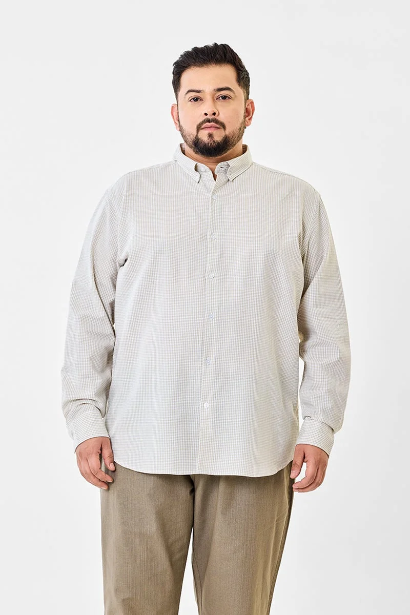 SNITCH Linen Blend Mirco Checks Plus Size Shirt